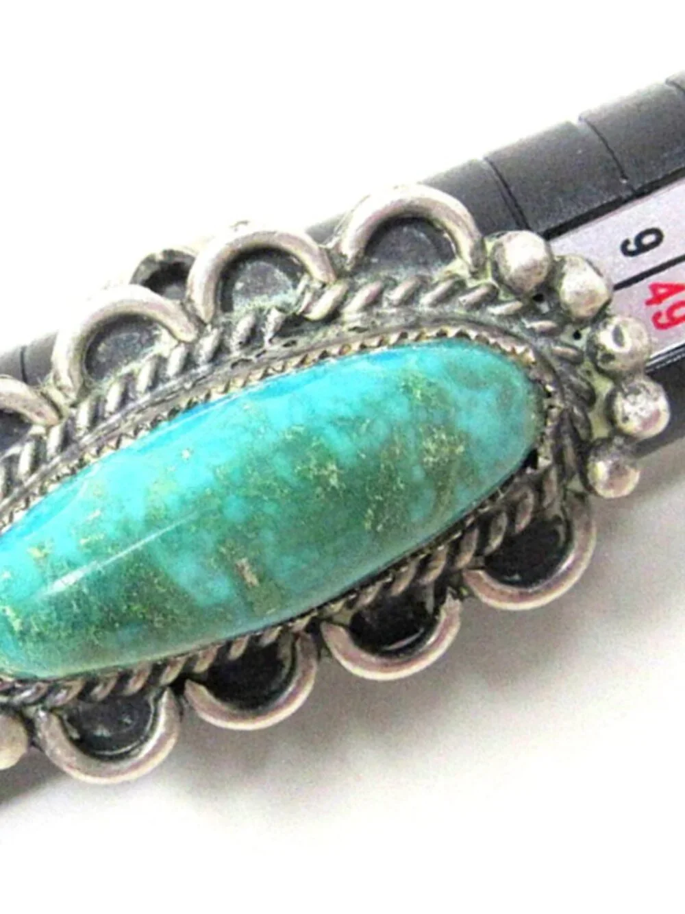 Navajo Green Turquoise Sterling Silver Ring Size 6 3/4 Vintage 1 in Long Stone